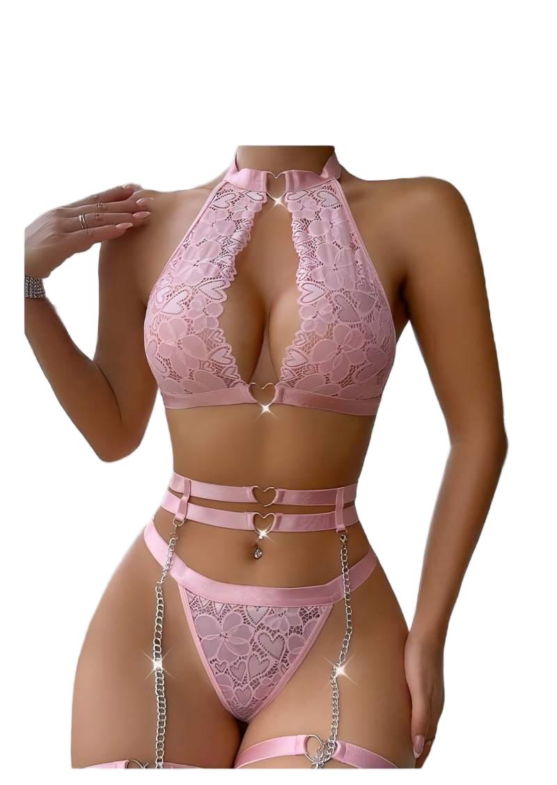 Minimizer Bra Women - Sexy Dessous-Set mit Push-up-Effekt, Spitzen-Strumpfhalter, Choker,