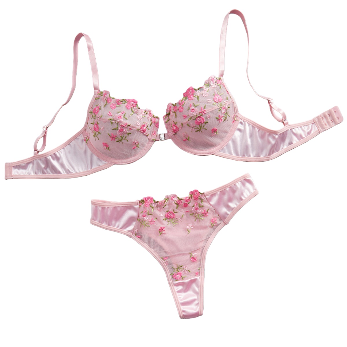 Rosa Blumenstickerei-Dessous-S – Sheer Mesh Bra Bewertung und Preis